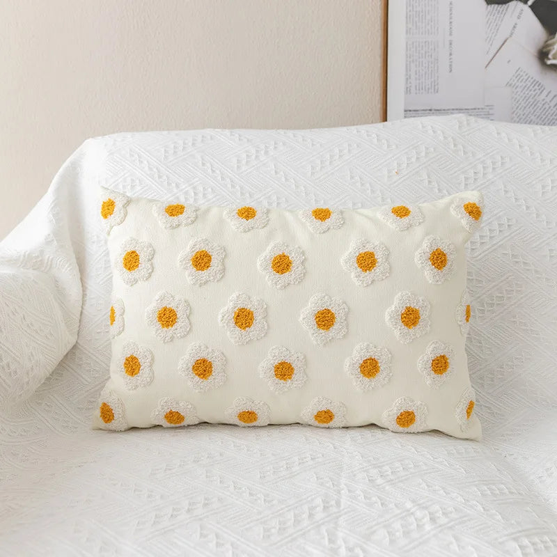 Afralia™ Daisy Floral Embroidery Pillow Cover 45x45cm/30x50cm White Blooms Cozy Soft Décor