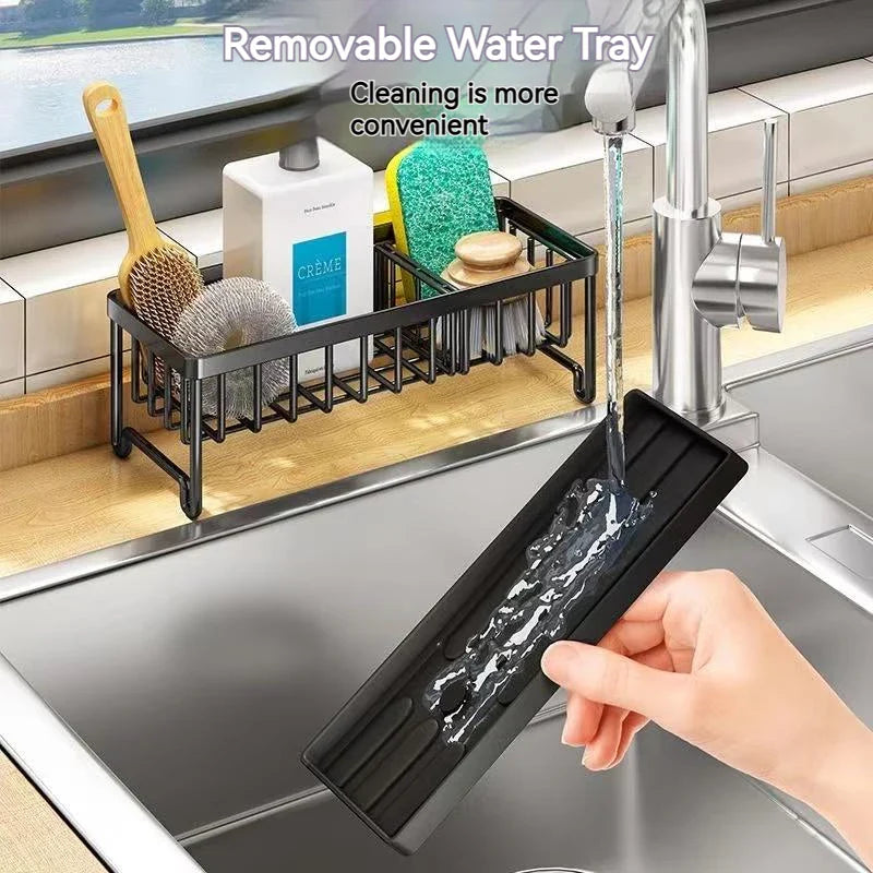 Afralia™ Stainless Steel Sink Shelf Sponge Holder and Kitchen Storage Rack