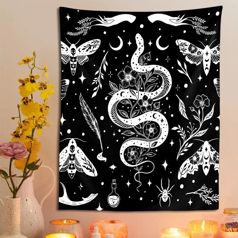 Afralia™ Moth Snake Psychedelic Tapestry Wall Hanging for Boho Home Decor