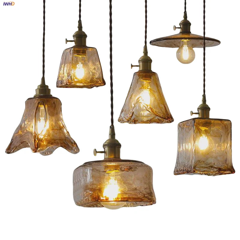 Afralia™ Vintage Amber Glass Pendant Light Fixture for Bar Cafe Dining Room