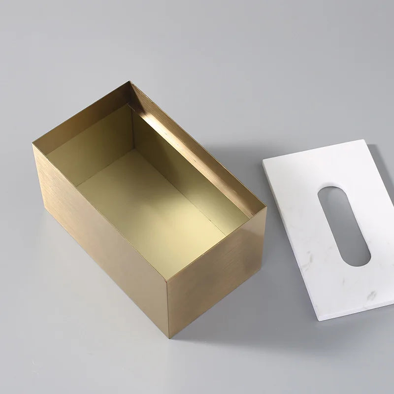 Afralia™ Marble and Stainless Steel Tissue Box Holder