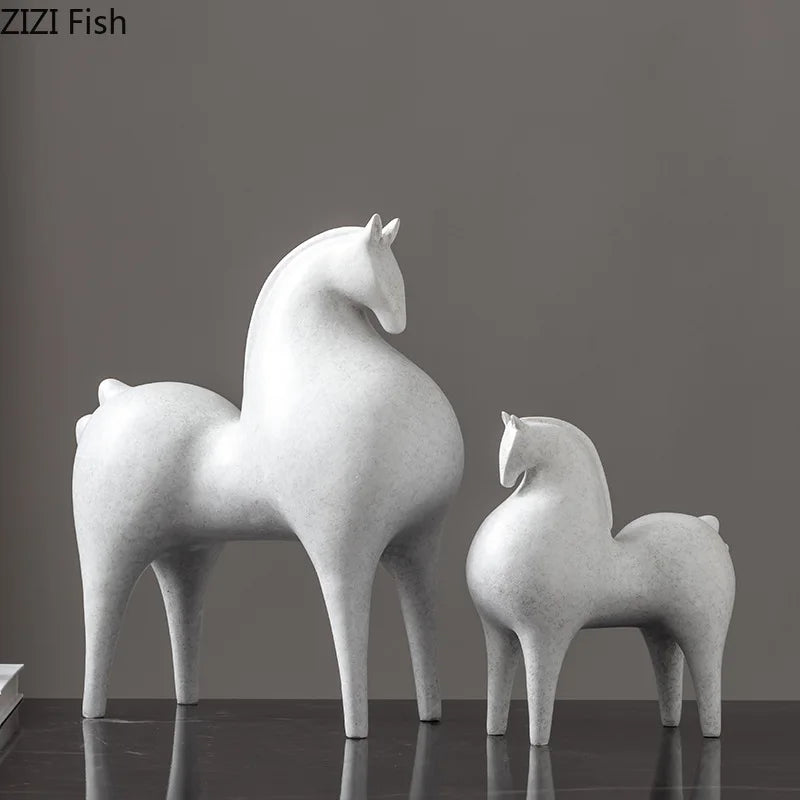 Afralia™ Modern White Horse Resin Sculpture Desk Ornament Minimalist Statue Aesthetic Decor