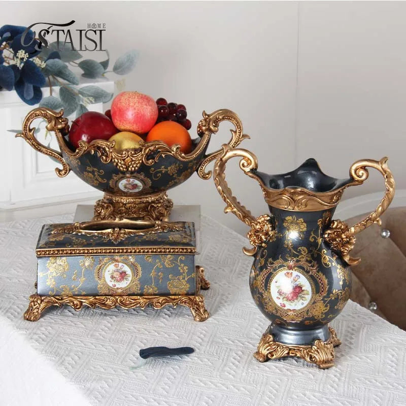 Afralia™ Luxury Resin Vase: European Style Creative Decor, Double Ear Handicraft Tabletop Decoration