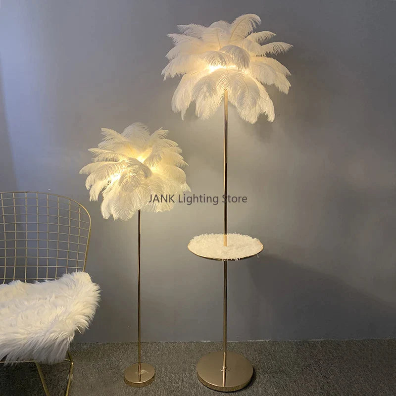 Afralia™ Modern Nordic Ostrich Feather Floor Lamp for Living Room, Dining, Bedroom, Study Desk