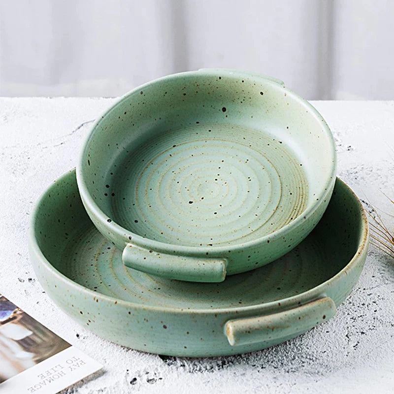 Afralia™ Handmade Ceramic Sushi Plate with Handle - Retro Japanese Fruit Plate