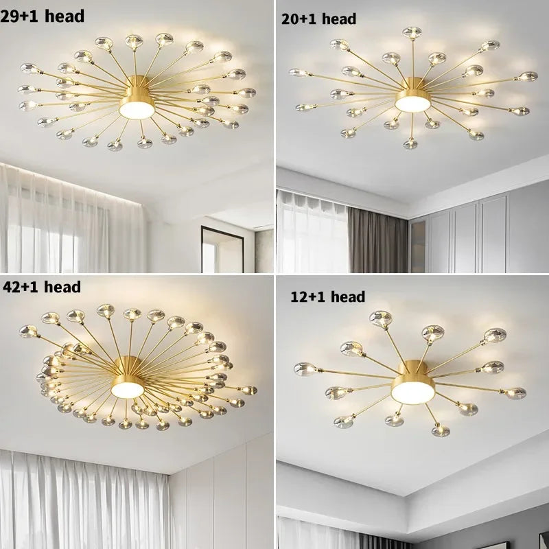 Afralia™ Copper Fireworks LED Ceiling Chandelier for Modern Bedroom and Living Room Decor