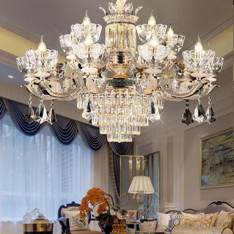 Afralia™ Duplex European Crystal Chandelier for Staircase with Hollow Design