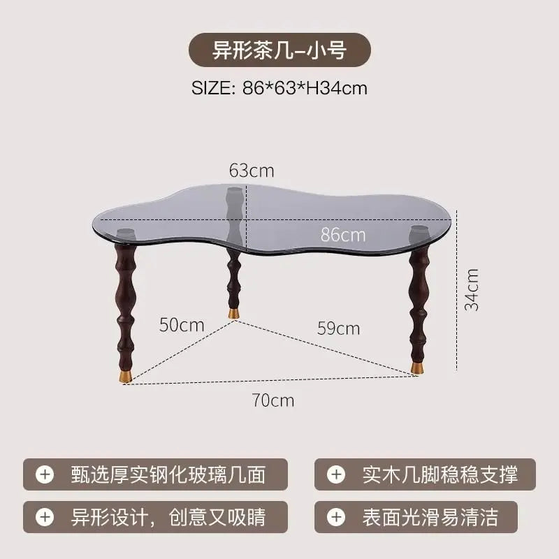 Afralia™ Peanut-Shaped Coffee Table with Solid Wood Legs