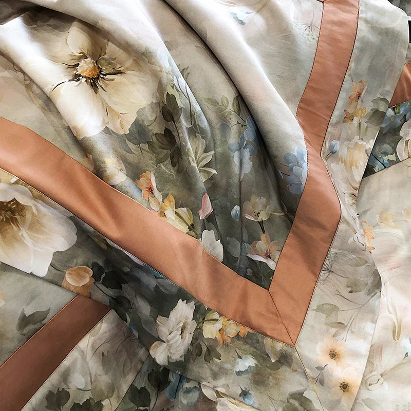Afralia™ Pastoral Flowers Bedding Set: Duvet Cover, Sheet, Pillowcase - American Style, Digital Print