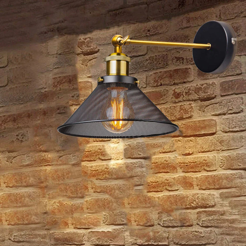 Afralia™ Metal Swing Arm Sconce Wall Light Fixture Vintage Industrial Retro Lampshade E27