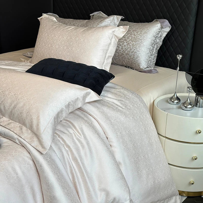 Afralia™ Luxury Egyptian Cotton Jacquard Bedding Set - Soft Silky 4Pcs