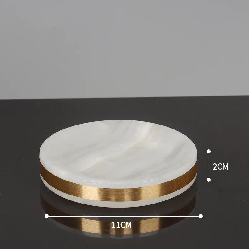 Afralia™ White Onyx Marble Bathroom Set Gold Luxury Soap Dispenser Toothbrush Holder