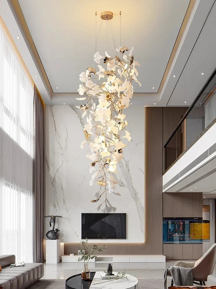 Afralia™ Ginkgo Leaf Chandelier for Luxury Staircase & Lobby, Designer Duplex Lighting