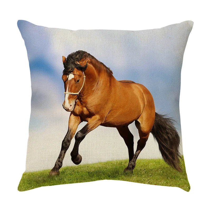 Afralia™ Galloping Horse Pillowcase: Wild Horse Print Linen Cushion Cover for Home Decoration