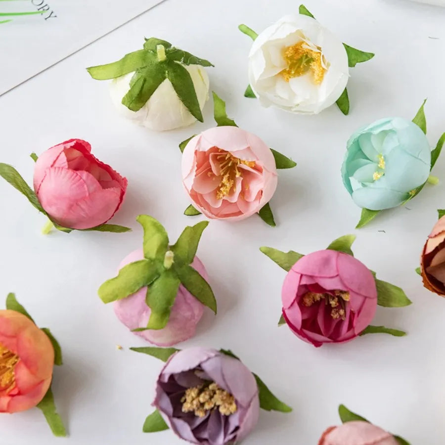 Afralia™ Silk Rose Head Tea Bud Flower for Wedding Home Christmas DIY Decoration