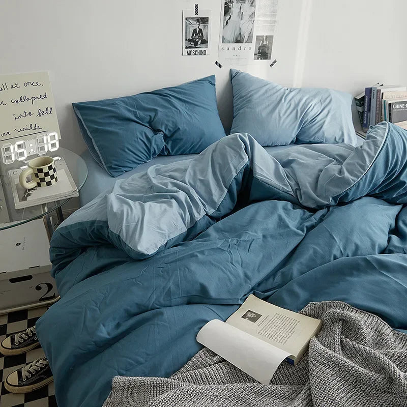 Afralia™ Washed Cotton Duvet Cover Set: Solid Color Bed Sheet Style, Double-Sided Color Matching Comfort, Bedding