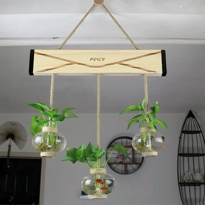Afralia™ Glass Planter Vase with Wooden Stand for Wall Hanging Display