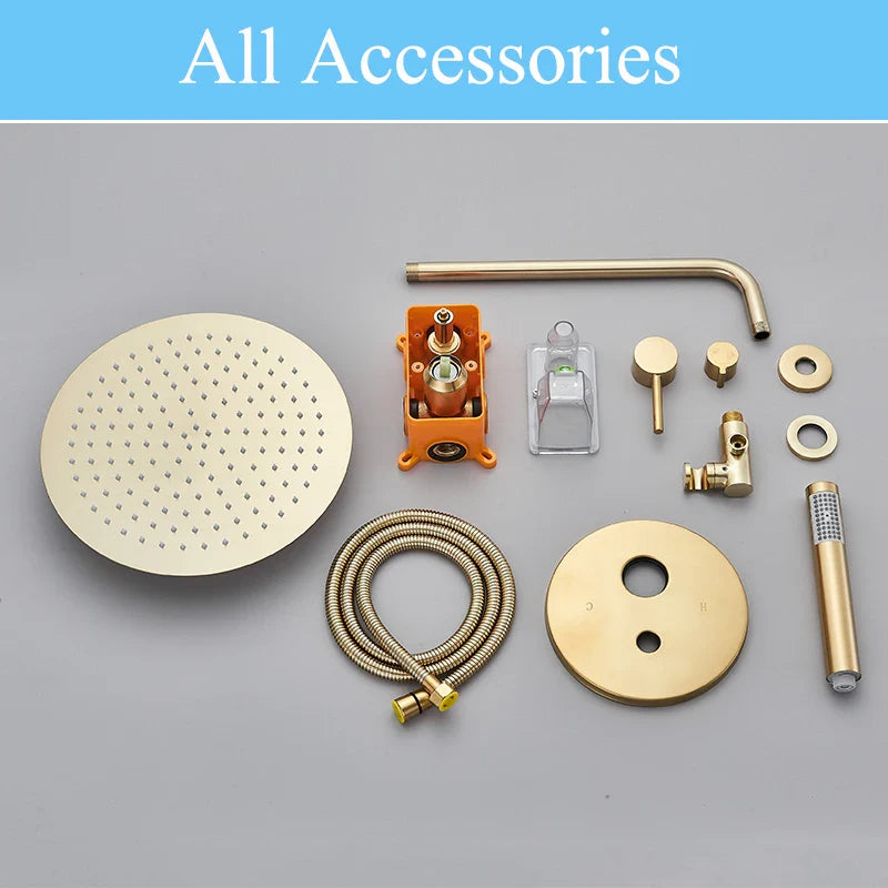 Afralia™ Brushed Gold Shower Faucet Set Wall Mount Rainfall Shower System