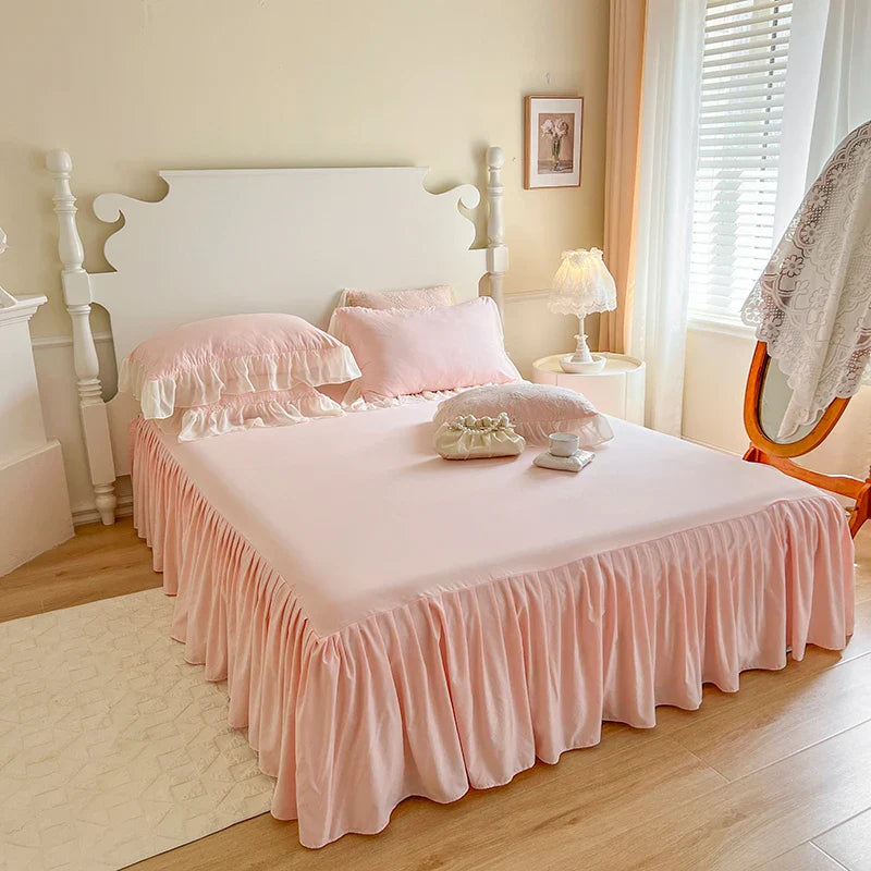 Afralia™ Pink Chiffon Lace Ruffles French Princess Bedding Set - 6-Piece Queen Size