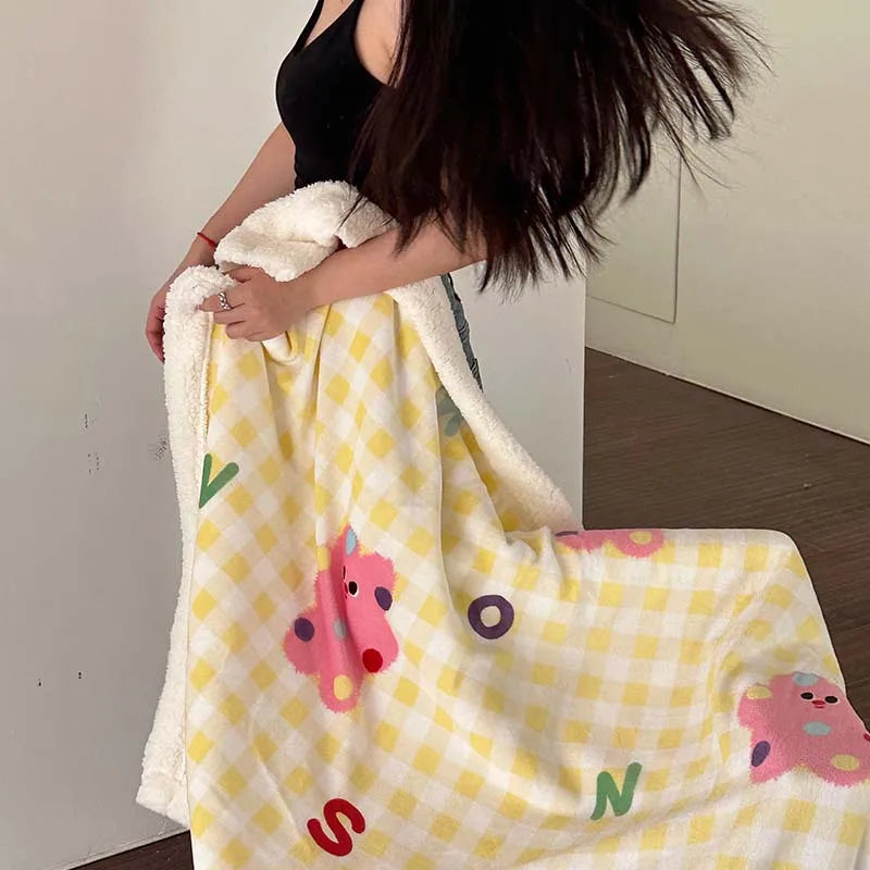 Afralia™ Cartoon Lamb Wool Blanket - Thick, Printed Coral Fleece Sofa Cover