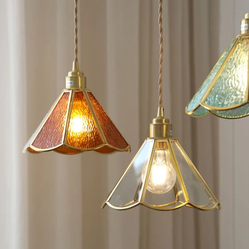 Afralia™ Vintage Copper E27 Pendant Lamp for Living/Dining Room - Glass Hanging Lights