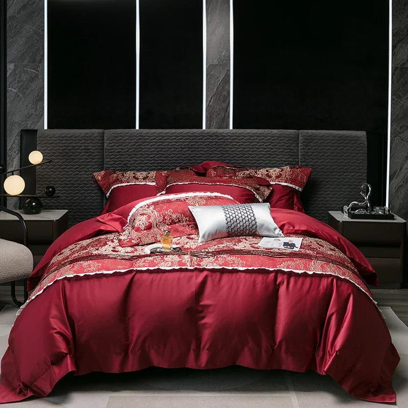 Afralia™ Champagne Luxury 100S Egyptian Cotton Relief Bedding Set