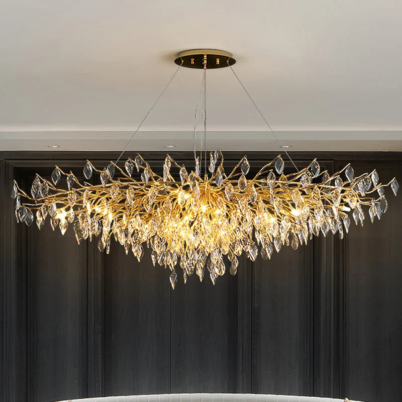 Afralia™ Modern Luxury Crystal LED Chandelier for Living Room - Golden Glossy Glass