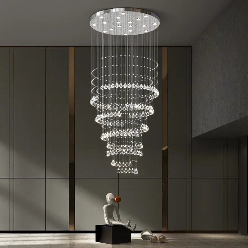 Afralia™ Crystal Chandelier for High Ceilings Living Room - Modern Luxury Spiral Stair Pendant Lamp