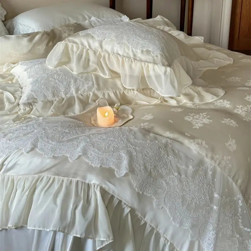 Afralia™ Vintage Rose Jacquard Wedding Bedding Set - 4Pcs