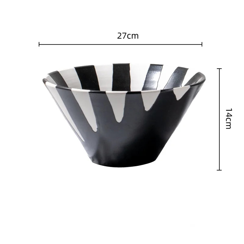 Afralia™ Black Check Geometric Striped Ceramic Vase - Handcrafted Floral Arrangement Pot