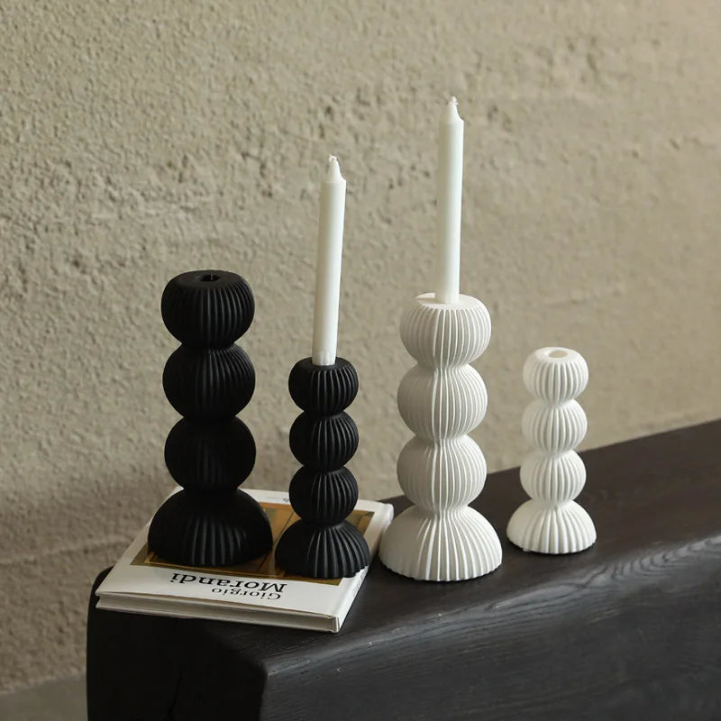 Afralia™ Geometric Ceramic Candle Holder Ornaments Sphere Stripes Decoration Candlestick