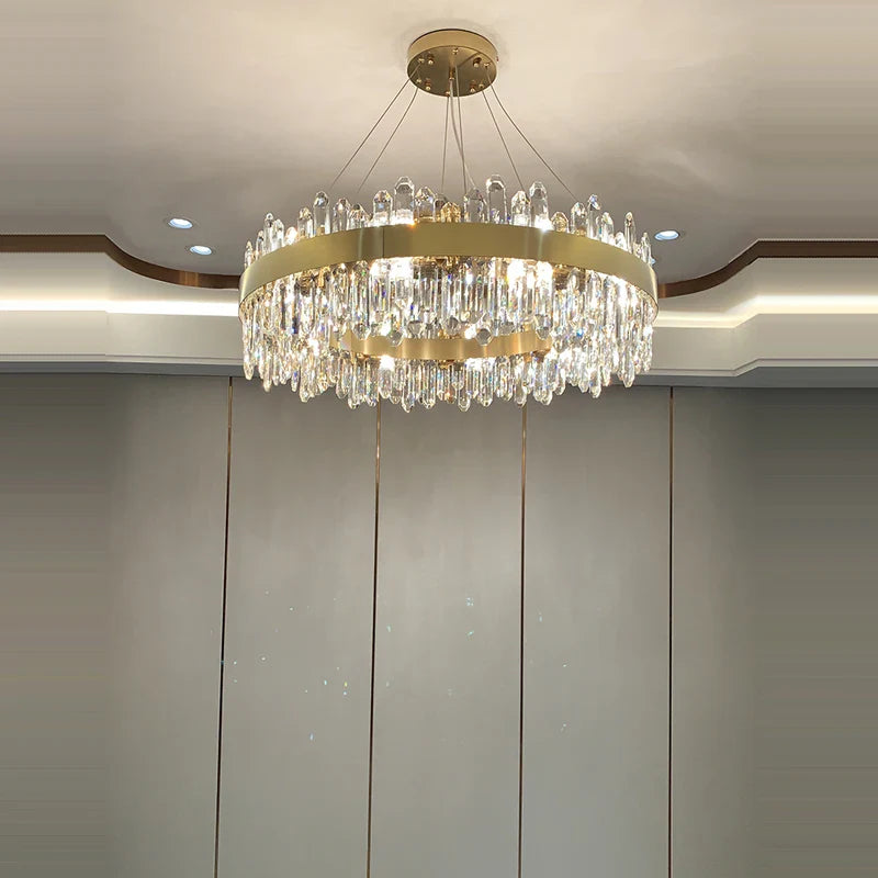 Afralia™ Black/Gold Crystal Chandelier | Modern Oval Round LED Ceiling Light