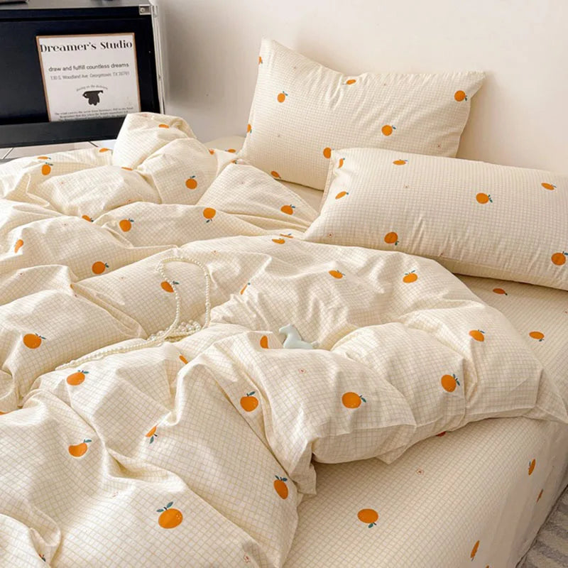 Afralia™ Natural Cotton Grid Duvet Cover - Twin Double Size