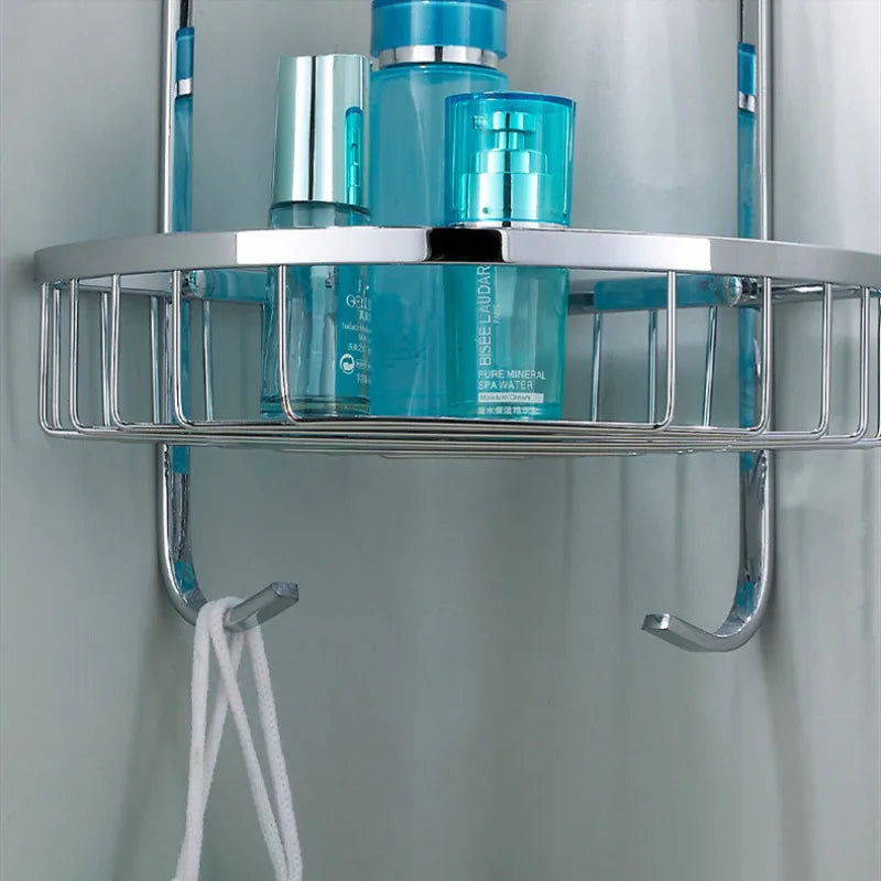 Afralia™ Stainless Steel Corner Bathroom Shelf Shower Caddy Rack - Chrome Finish