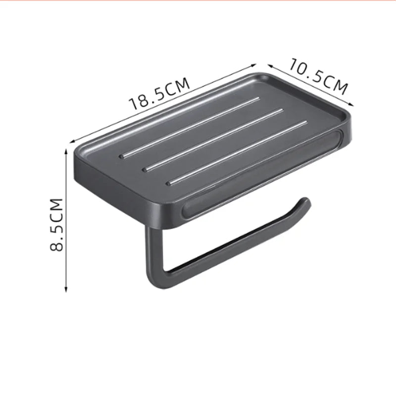 Afralia™ White Aluminium Toilet Paper Holder with Shelf Tray, Wall Mount Tissue Hanger