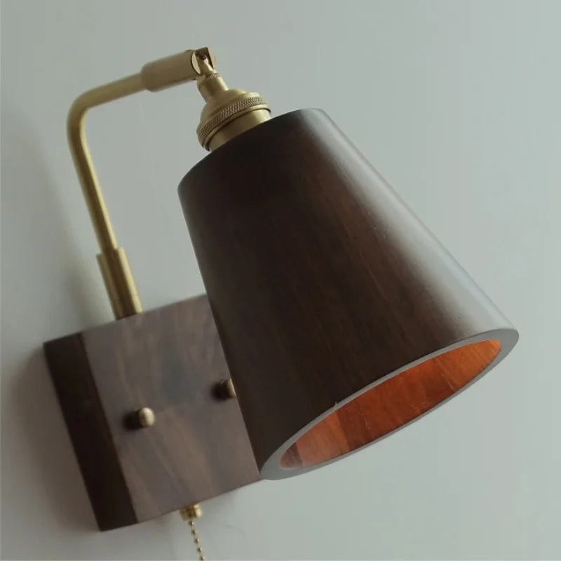 Afralia™ Loft Wood LED Wall Light Fixture Rotatable Bedside Lamp Vintage Walnut