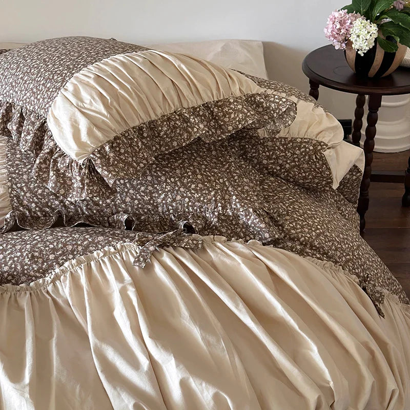 Afralia™ French Floral Washed Cotton Bedding Set, Duvet, Sheet, Pillowcases