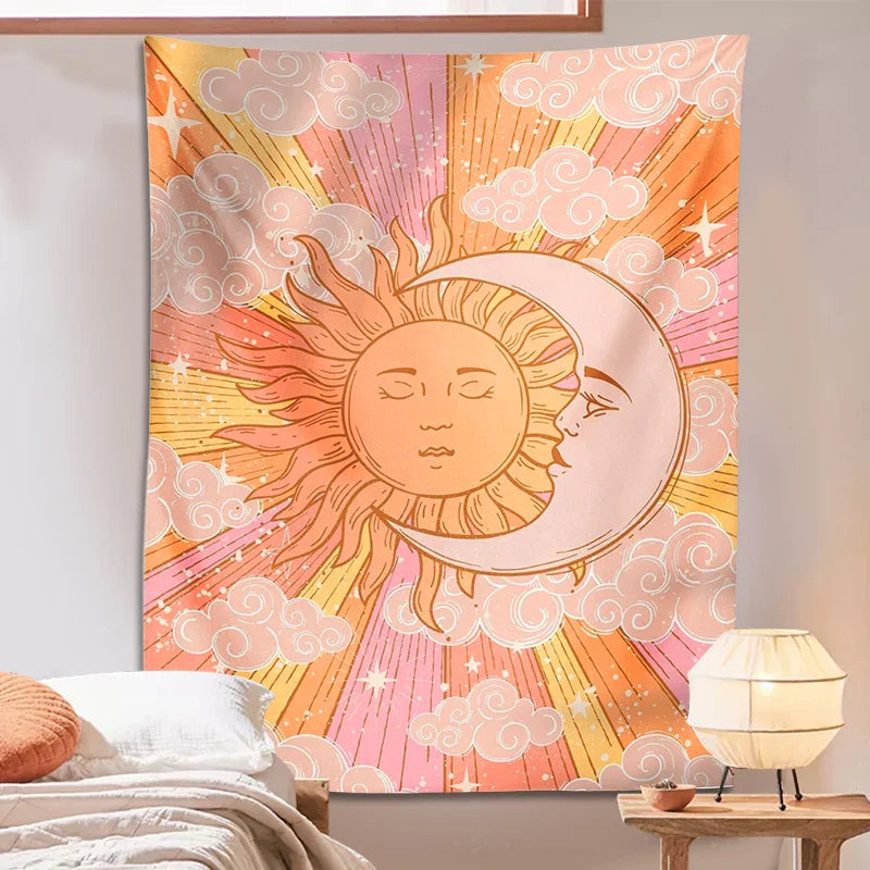 Celestial Moon Goddess Sun Tapestry for Retro Psychedelic Home Decor by Afralia™