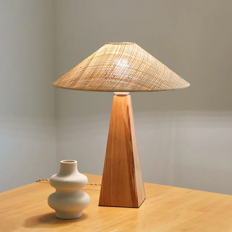 Afralia™ Vintage Japanese Style Solid Wood Desk Lamp for Study and Bedroom