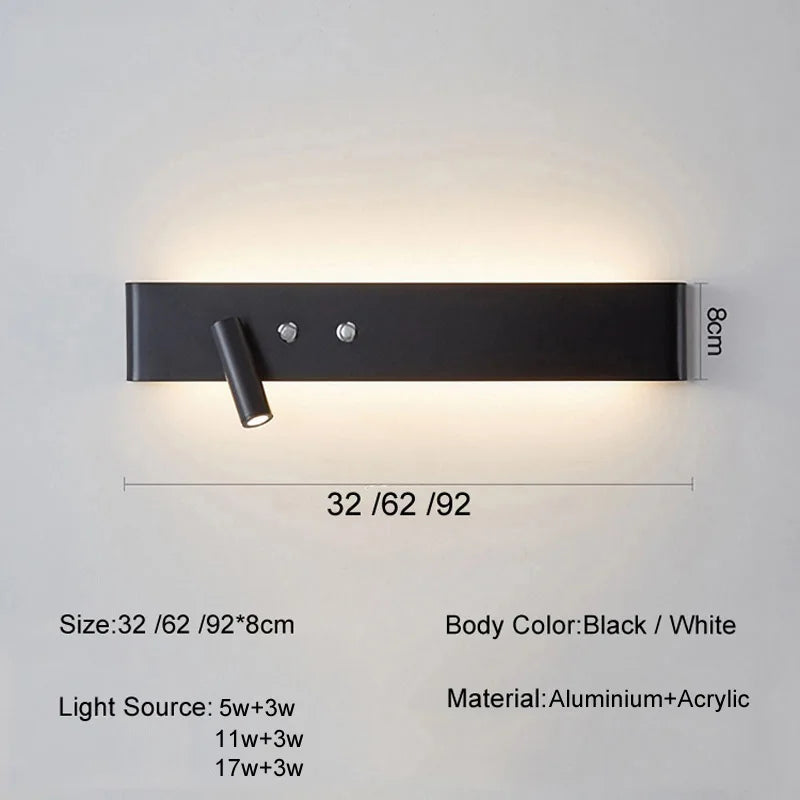 Afralia™ 8W/20W Long Led Wall Light Switch, Aluminum Fixture for Living Room Bedroom.