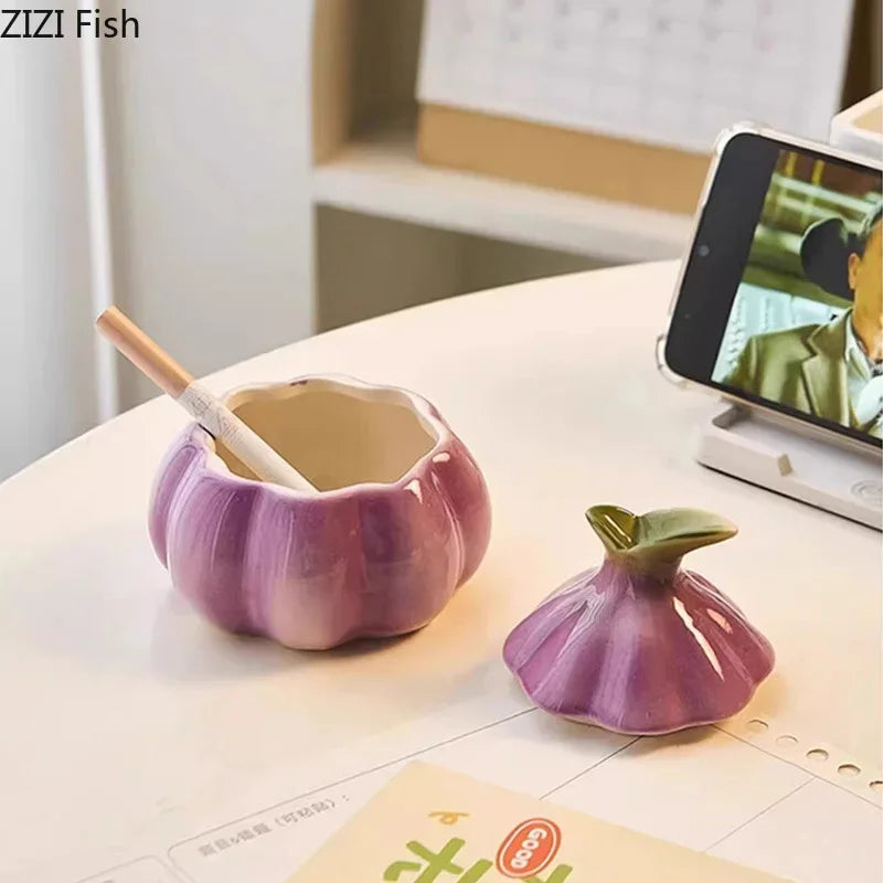 Afralia™ Ceramic Garlic Ashtray: Creative Home & Office Table Smoking Accessories