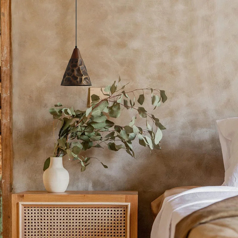 Afralia™ Vintage Walnut Copper Pendant Light for Kitchen Dining Room Bedside