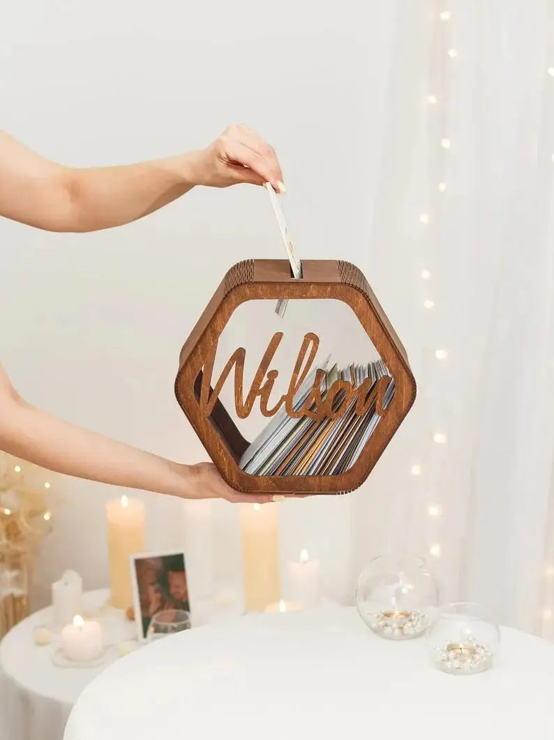 Rustic Wooden Wedding Card Box by Afralia™ - Personalized Envelope Keepsake & Money Holder
