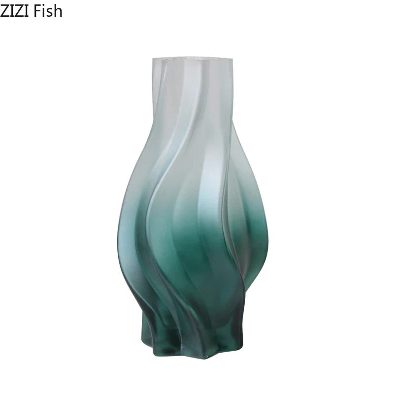 Afralia™ Green Ripple Glass Vase with Artificial Flowers for Home Decor