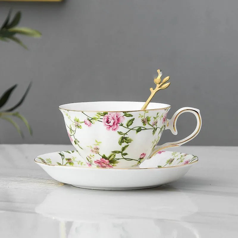 Afralia™ Porcelain Floral Tea Cup Set with Saucer and Spoon