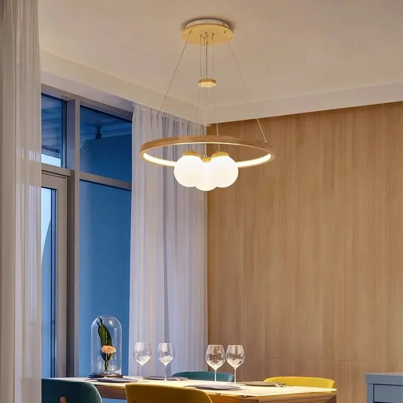 Afralia™ Nordic Woodiness Glass Ball LED Chandeliers: Elegant Light Fixture for Home Decor