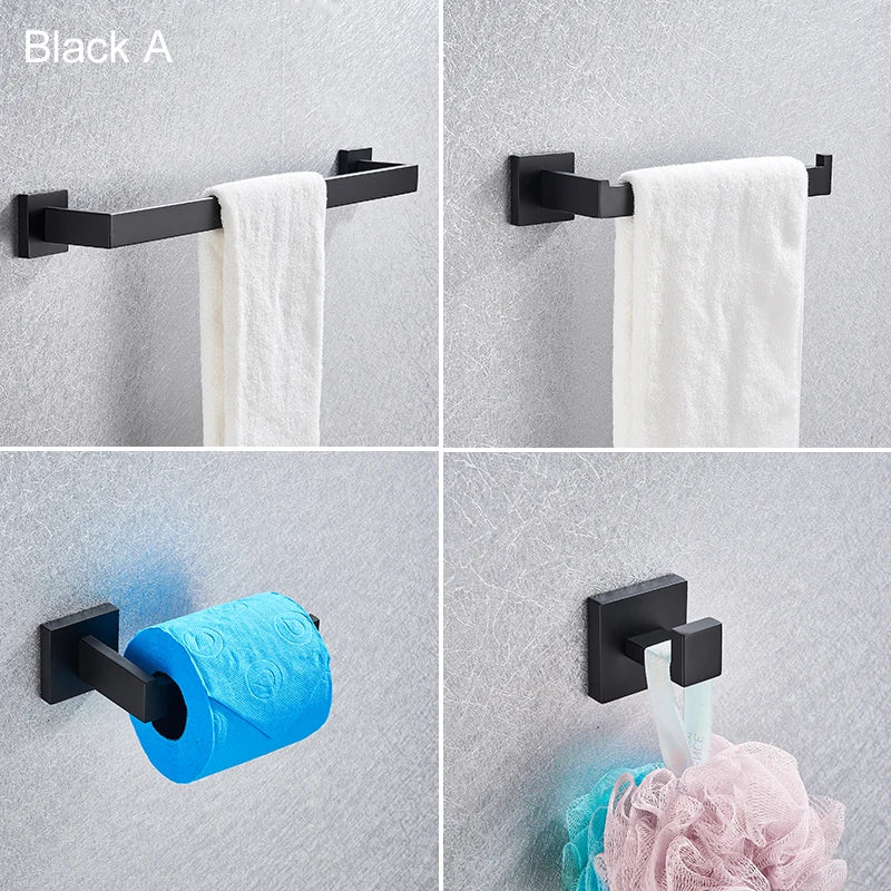 Afralia™ Stainless Steel Bathroom Hardware Set: Hook, Paper Holder, Towel Bar - Wall-mounted, Kitchen Facilities