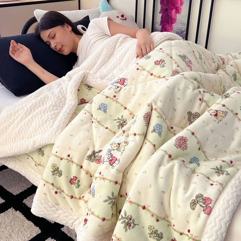 Afralia™ Plush Velvet Lamb Wool Blanket - Cozy 3-Layer Warmth for Home, Adults