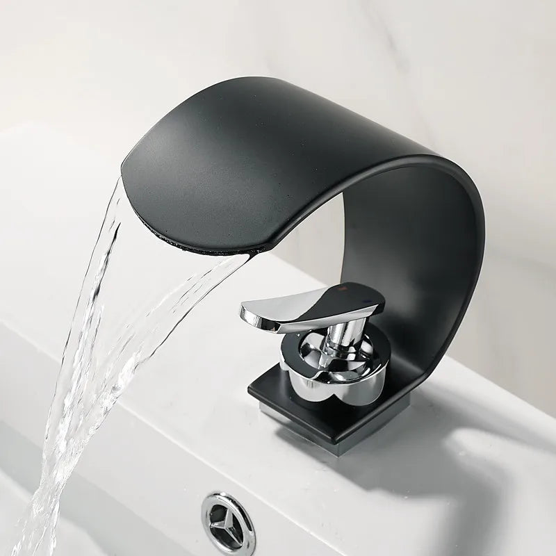 Afralia™ Waterfall Basin Faucet: Black & Chrome Brass Mixer Tap for Bathroom Sink