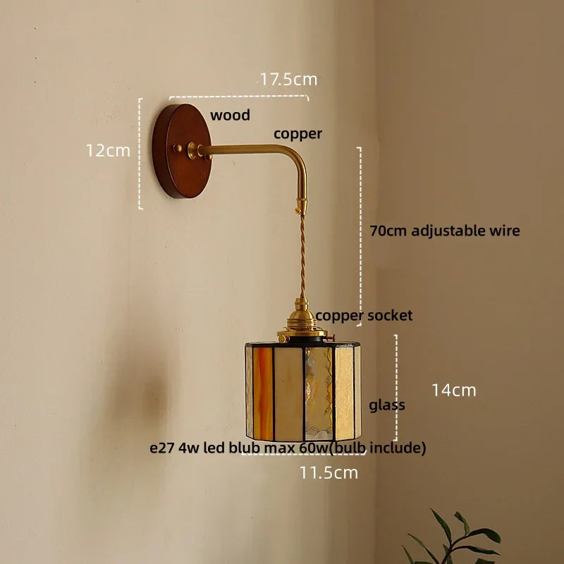Afralia™ Adjustable LED Wall Lamp Sconce Copper Wood Glass Stair Light